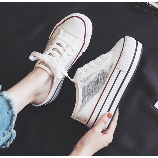 スニーカー レディース レース インヒール かかとなし サボ 厚底 サンダル 靴 春 シューズ キャンバス One Deux 通販 Yahoo ショッピング