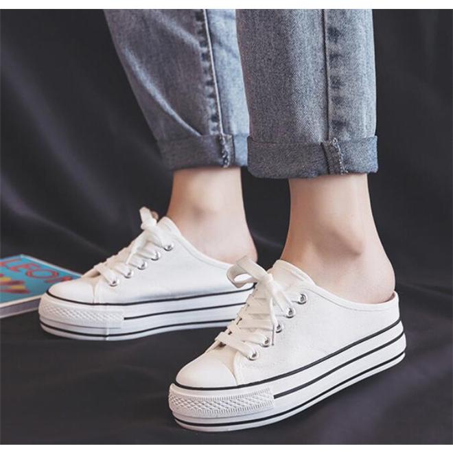 スニーカー レディース レース インヒール かかとなし サボ 厚底 サンダル 靴 春 シューズ キャンバス One Deux 通販 Yahoo ショッピング
