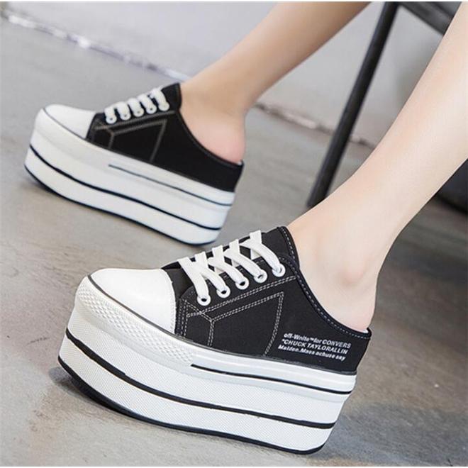 スニーカー レディース レース インヒール かかとなし サボ 厚底 サンダル 靴 春 シューズ キャンバス One Deux 通販 Yahoo ショッピング