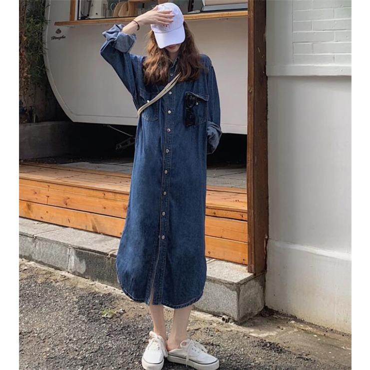 シャツワンピース デニム マキシ丈 レディース 長袖 ロング丈 ワンピ シンプル 体型カバー 21 春 One Deux 通販 Yahoo ショッピング