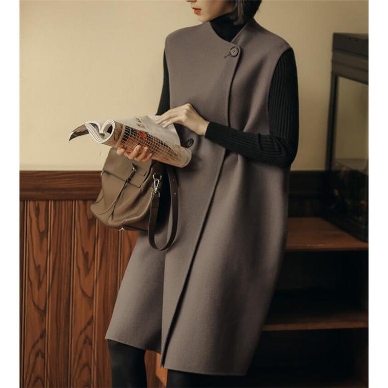 セットアップ ウールコート レディース ノースリーブ ロングベスト ベスト ウール ロングコート 洋服 アウター春 冬 コート