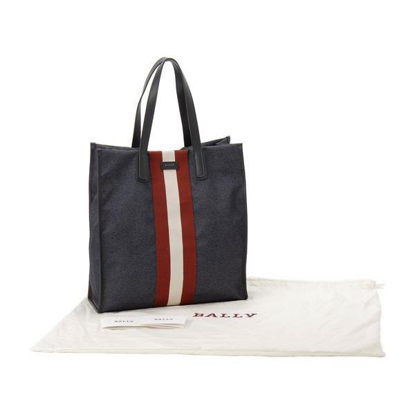 BALLY ネイビー ストライプ トートバッグ BALLY バリー ストライプ トートバッグ レザー ナイロン ネイビー