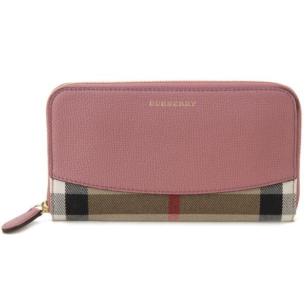 定期店舗販売 レザー ラウンドファスナー長財布 モーブピンク バーバリー ハウスチェック Burberry 販売 Riverawesternwear Com