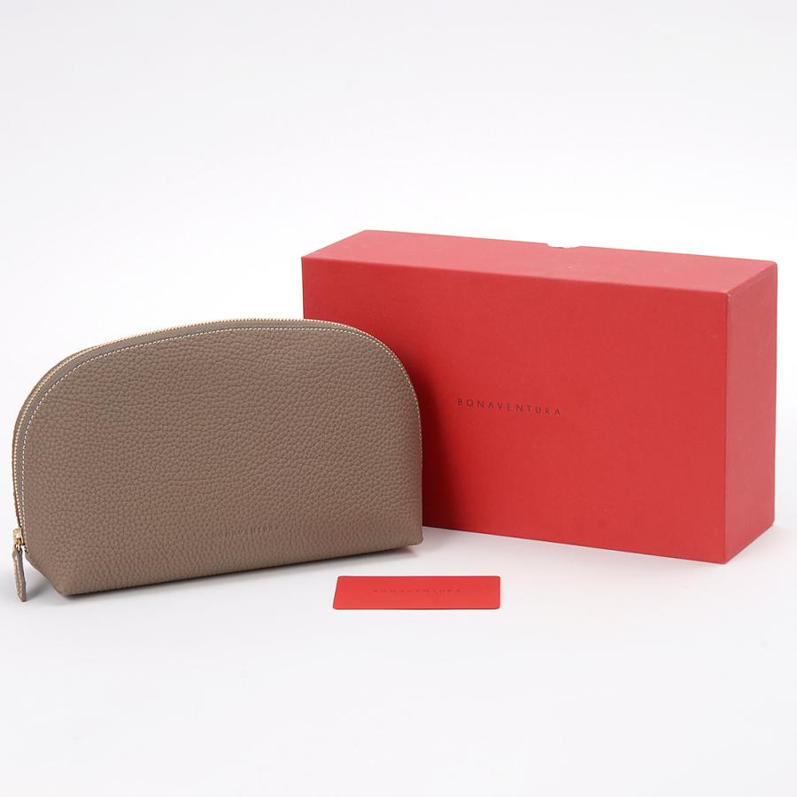 【BONAVENTURA】ボナベンチュラコスメポーチ化粧ポーチスモールエトゥープ スクエアポーチ シュリンクレザー (スモール)