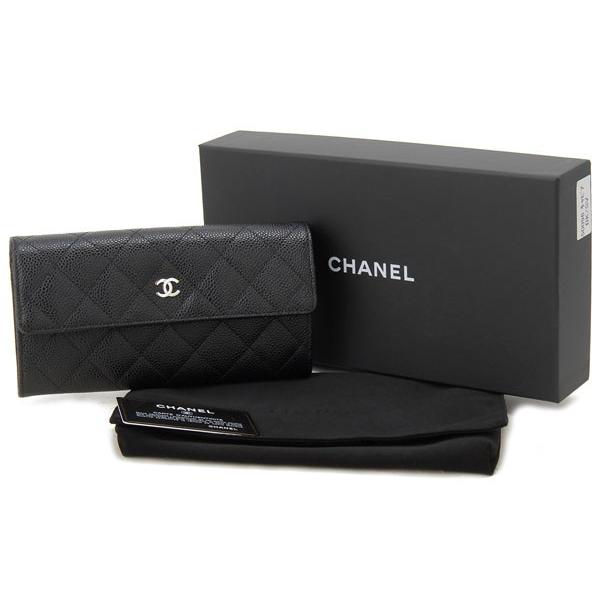 美品　シャネル　キャビアスキン　マトラッセ　長財布　ブラック CHANEL シャネル 財布 レディース ブランド 長財布 キャビア