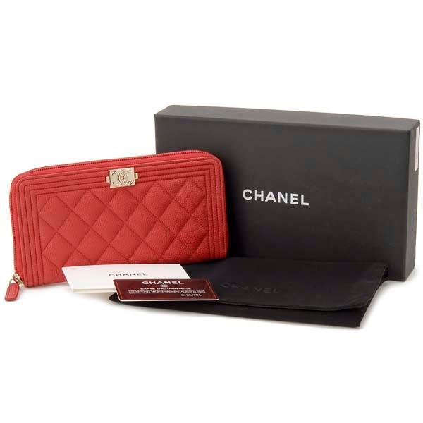 CHANEL シャネル ラウンドファスナー長財布 レッド A80288