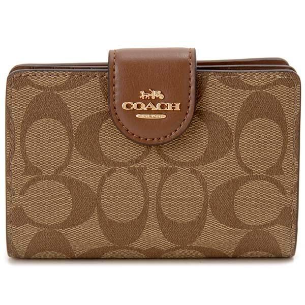 COACH（コーチ） 二つ折り財布 レディース カーキ×ブラウン C0082