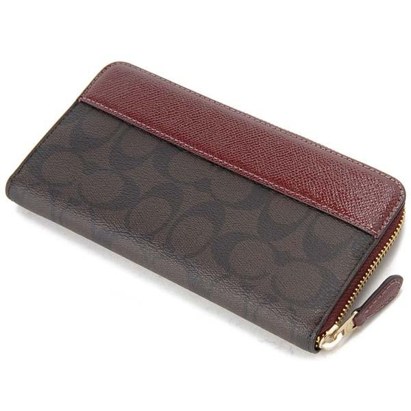COACH（コーチ） ラウンドファスナー長財布 ブラウン×ワイン