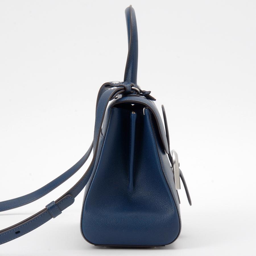 良品 DELVAUX デルボー セピア ハンドバッグ 冠婚葬祭 ネイビーDロゴ