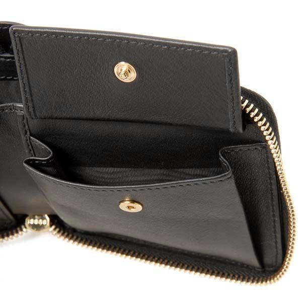 GUCCI ブラック GGパターン 二つ折り財布 GGエンブレム〕GG ファブリック 二つ折りウォレット ・ブラック レザー