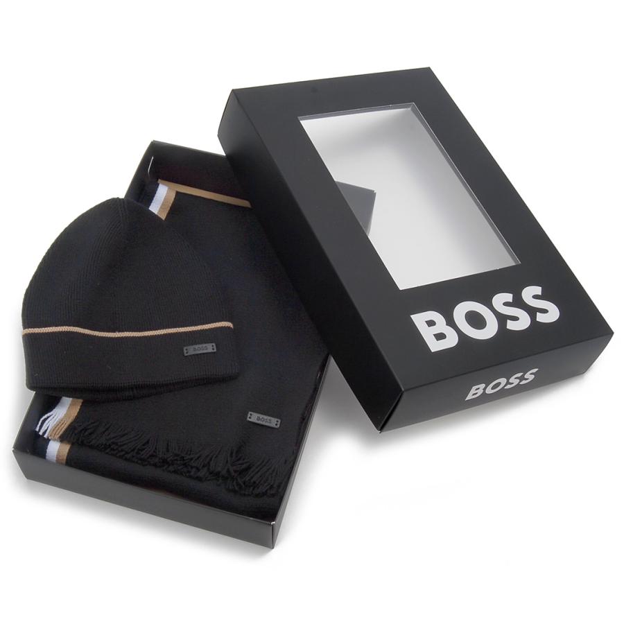 HUGO BOSS ヒューゴボス ニット帽 マフラー ギフトセット メンズ ブラック 50551072 001 HENZO HUGO BOSS（ヒューゴ・ボス） ニット帽 マフラー ギフトセット メンズ