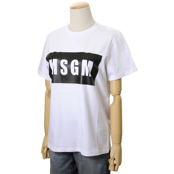 MSGM エムエスジーエム レディース Tシャツ MDM195 298 01 XS/S/M カットソー ブランドロゴ 半袖Tシャツ ホワイト｜s-select