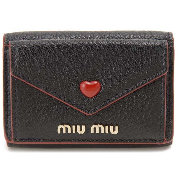 ♩*様 miu miu 三つ折り財布 ブラック レッド ハート miu miu（ミュウミュウ） 三つ折り財布 レディース ブラック 黒 5MH021