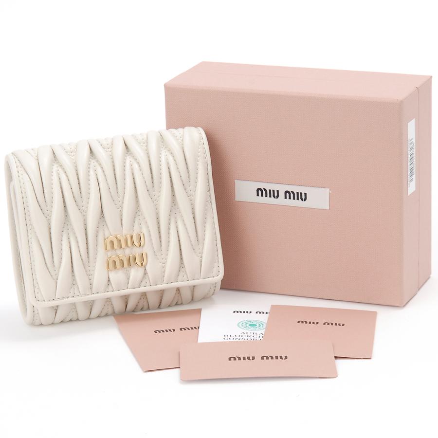 代引不可 MIU MIU ミュウミュウ 三つ折り財布 レディース ホワイト 5MH033 2FPP F0009 TRI FOLD WALLET