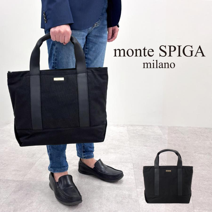 monte SPIGA モンテスピガ コットン＆オイルレザー トートバッグ メンズ ブラック MOSWMTP022BK MONTE SPIGA（モンテスピガ） コットン＆オイルレザー トートバッグ