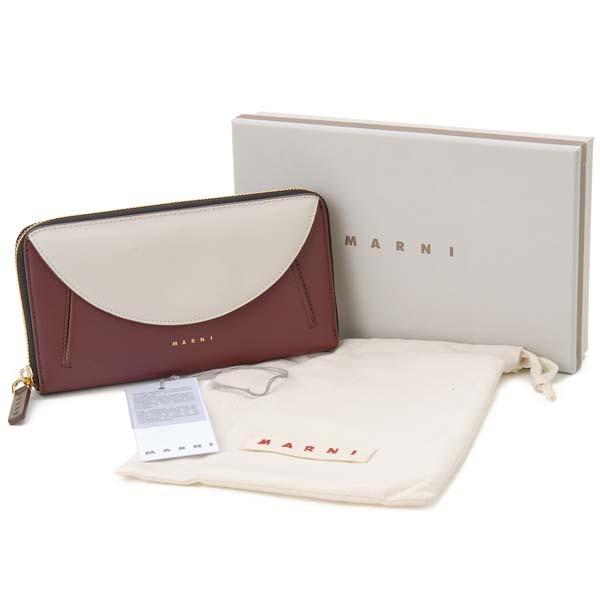 MARNI（マルニ） ラウンドファスナー長財布 バーガンディ×ホワイト