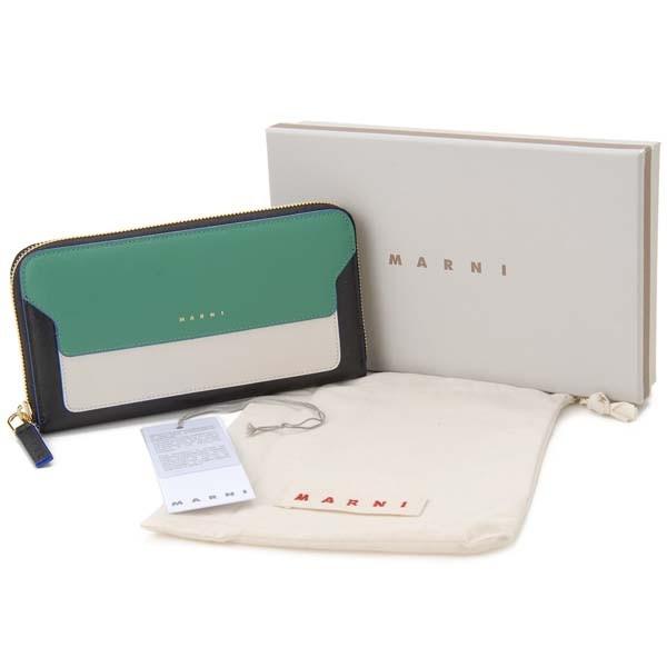 MARNI グリーン ホワイト 長財布 MARNI マルニ ラウンドファスナー長財布 グリーン×ホワイト