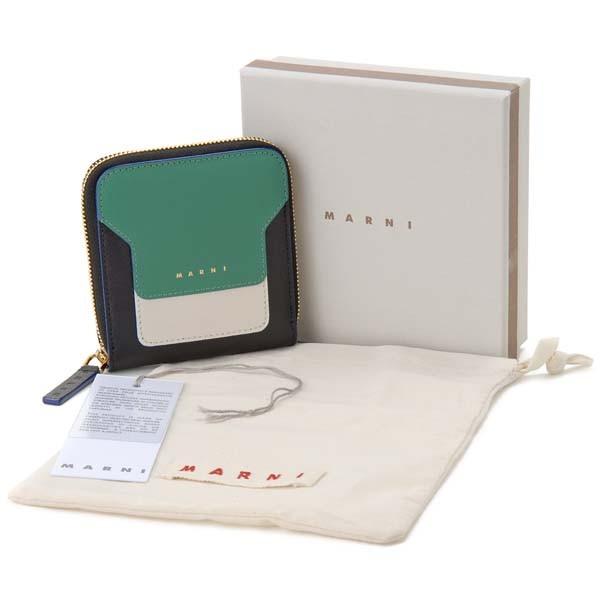 MARNI（マルニ） 二つ折り財布 コンパクト財布 グリーン×ホワイト