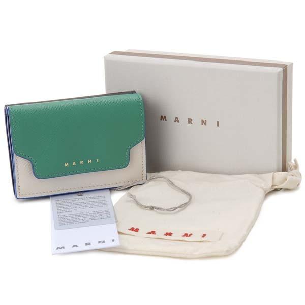 MARNI マルニ 三つ折り財布 コンパクト財布 グリーン×ホワイト