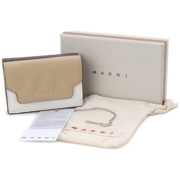 MARNI ベージュ 三つ折り財布 オレンジ ベージュ ブルー サフィアーノレザー製 三つ折り