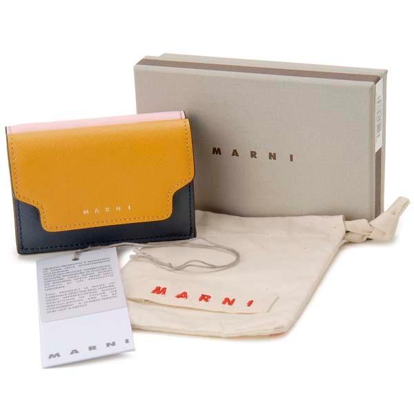 美品マルニ MARNI 三つ折り財布 レディース オレンジ×ネイビー×ピンク MARNI マルニ 三つ折り財布 レディース オレンジ×ネイビー