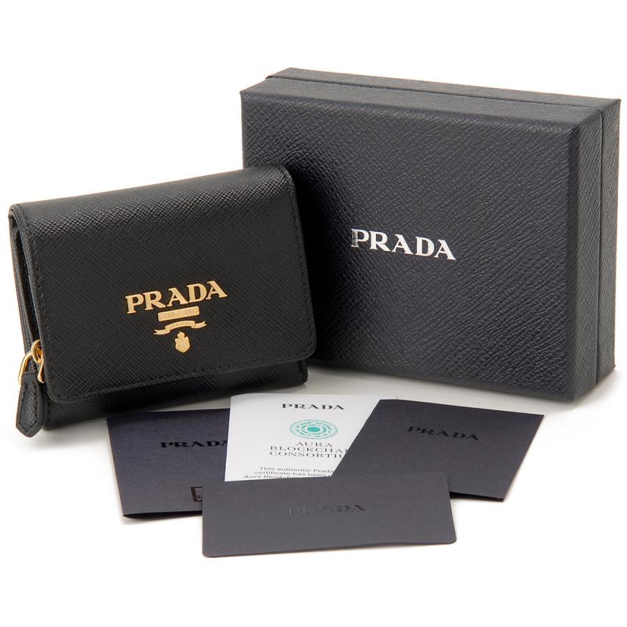 PRADA プラダ 三つ折り財布 レディース ブラック 1MH044 QWA F0002 TRIFOLD WALLET トライフォールドウォレット