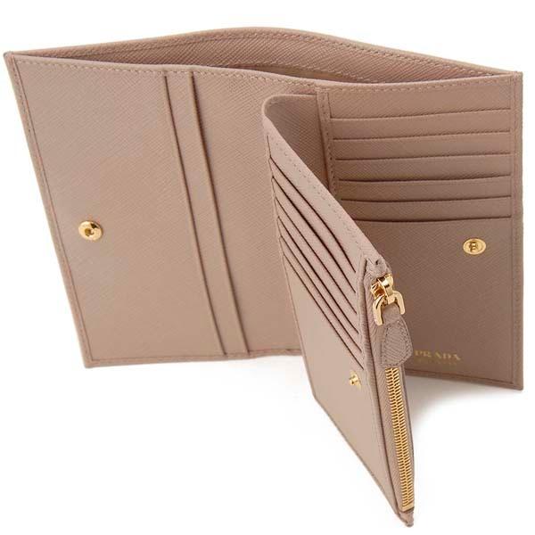【プラダ サフィアーノレザー 財布 】1ML009 ピンクベージュ PRADA プラダ 二つ折り財布 レディース ピンクベージュ 1ML009