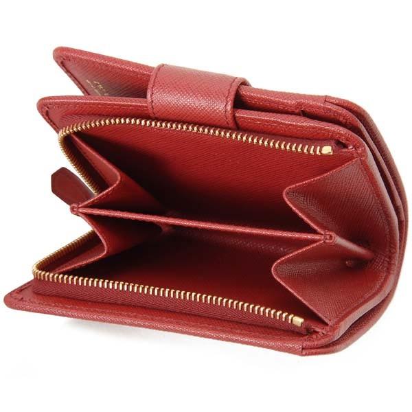 今週特別セール　美品　PRADA プラダ　ボルドー　長財布　折り財布　三角　赤 PRADA プラダ ダイノカラー 手帳型ミニ財布 バイカラー二つ折り