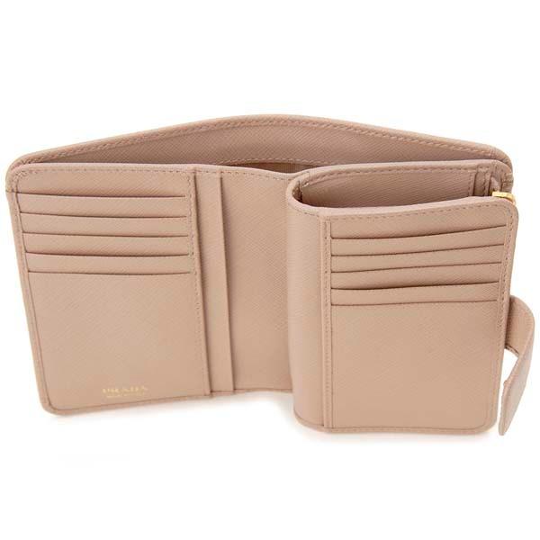 PRADAコンパクト２つ折り財布　プラダ折財布ピンクベージュ PRADAコンパクト2つ折り財布 プラダ折財布ピンクベージュ 【公式通販】