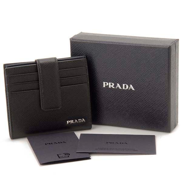 美品 PRADA プラダ 二つ折り財布 カード入れ レザー ロゴ 黒 メンズ PRADA (プラダ) レザー プレートロゴ 二つ折り 財布 PR2ML049QHH