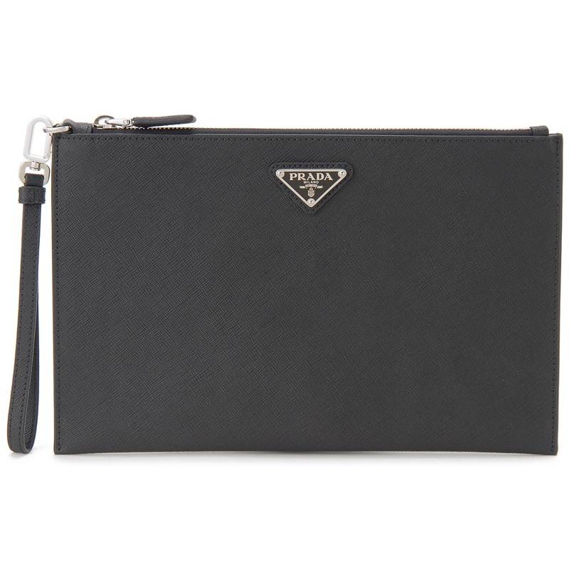 美品　PRADA プラダ クラッチバッグ  ブラック ナイロン レザー　財布 PRADA プラダ クラッチバッグ 2NH005-PN9-F0002 サフィアノ ロゴ