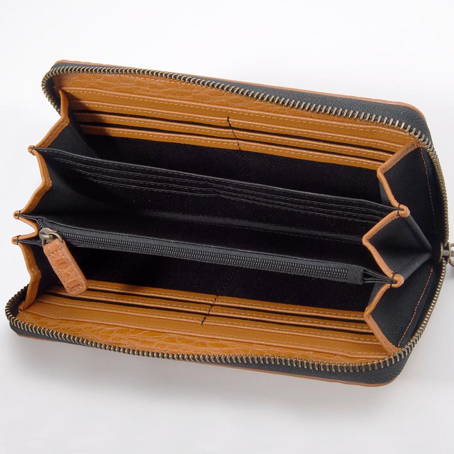 RODANIA カイマンワニ革×牛革型押し ラウンドファスナー 長財布