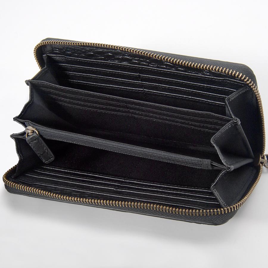 RODANIA カイマンワニ革×牛革型押し ラウンドファスナー 長財布