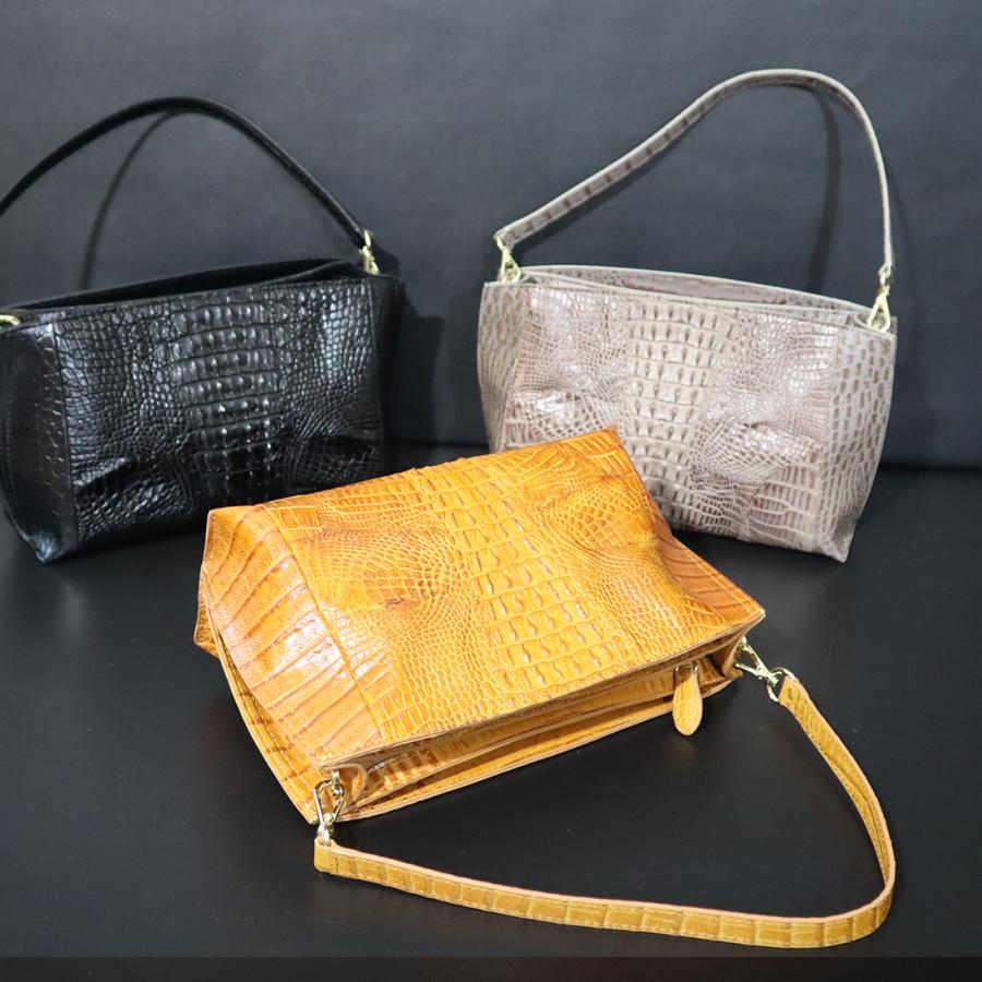 クロコダイル×牛革 2WAYショルダーバッグ レディース ワニ革