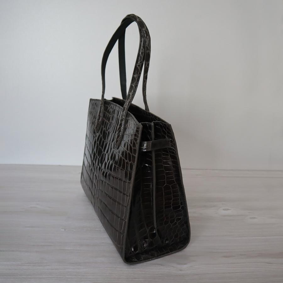 美品✨️RODANIA ロダニア クロコダイル ハンドバッグ ブラック 高級 RODANIA ロダニア✨️ハンドバッグ クロコ型押し ブラック ゴールド