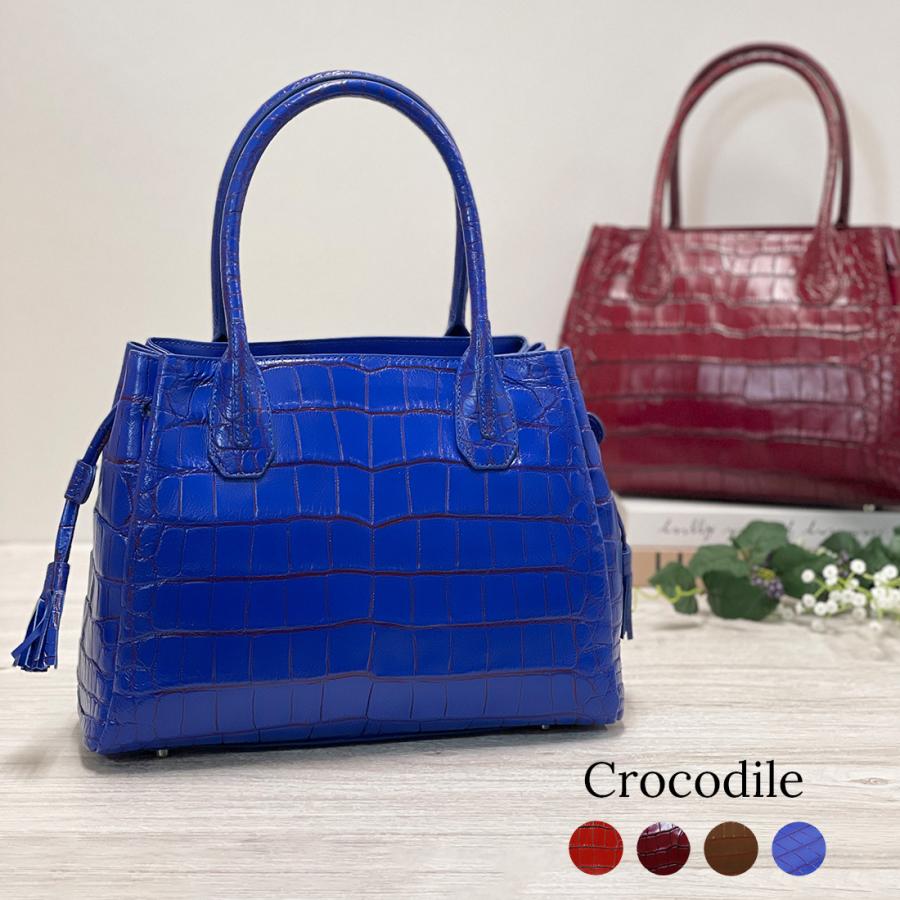 クロコダイル ハンドバッグ レディース 目地染め ワニ革 本革 高級皮革