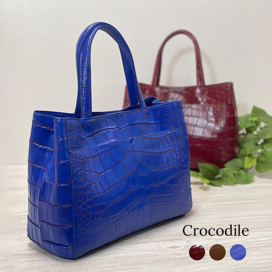 クロコダイル ハンドバッグ レディース 目地染め ワニ革 本革