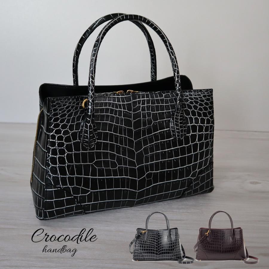 未使用級 RODANIA ハンドバッグ クロコダイル 型押 2way ブラック RODANIA（ロダニア） ブランドセール HCP クロコダイル ハンドバッグ