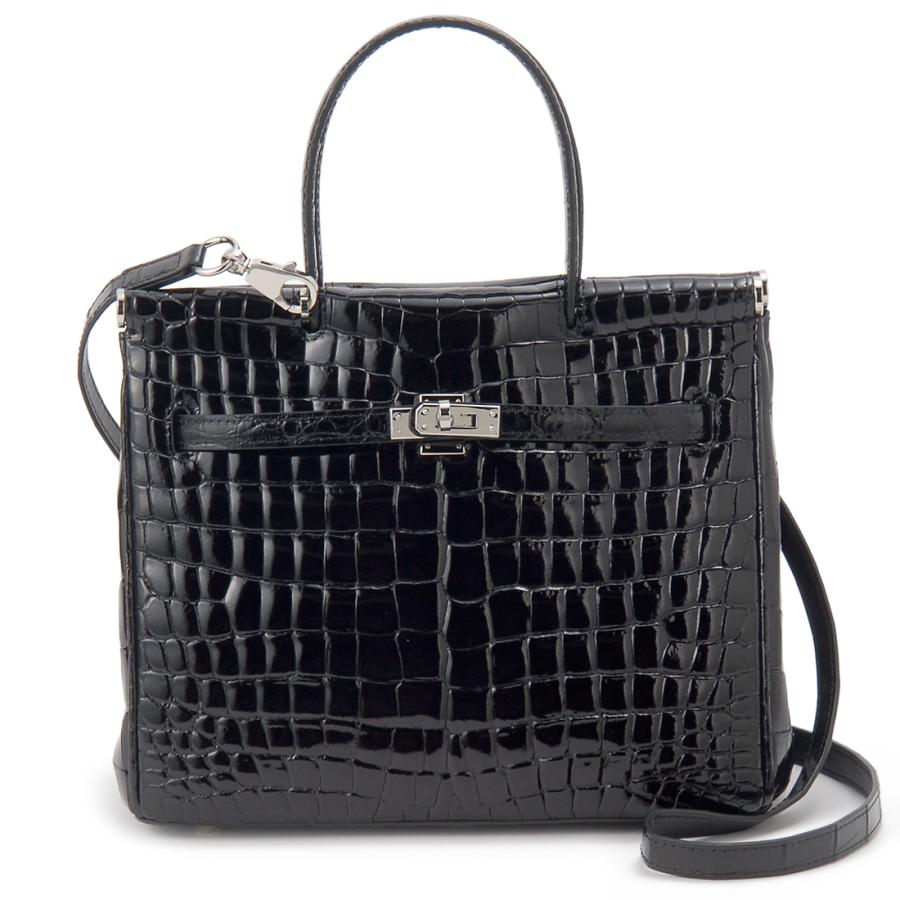 ★RODANIA シャイニング クロコダイル ハンドバッグ ブラック 美品　レア ☆RODANIA シャイニング クロコダイル ハンドバッグ ブラック 極美
