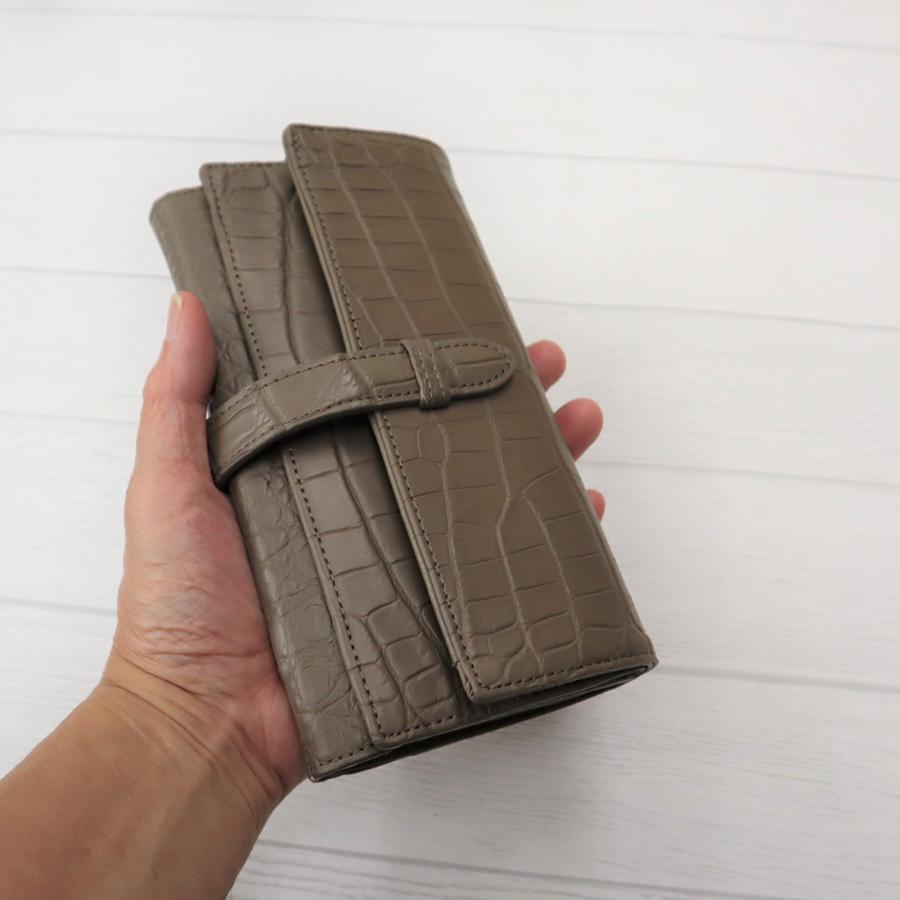 クロコダイル 長財布 マット仕上げ かぶせ長財布 ワニ革 本革 RODANIA 