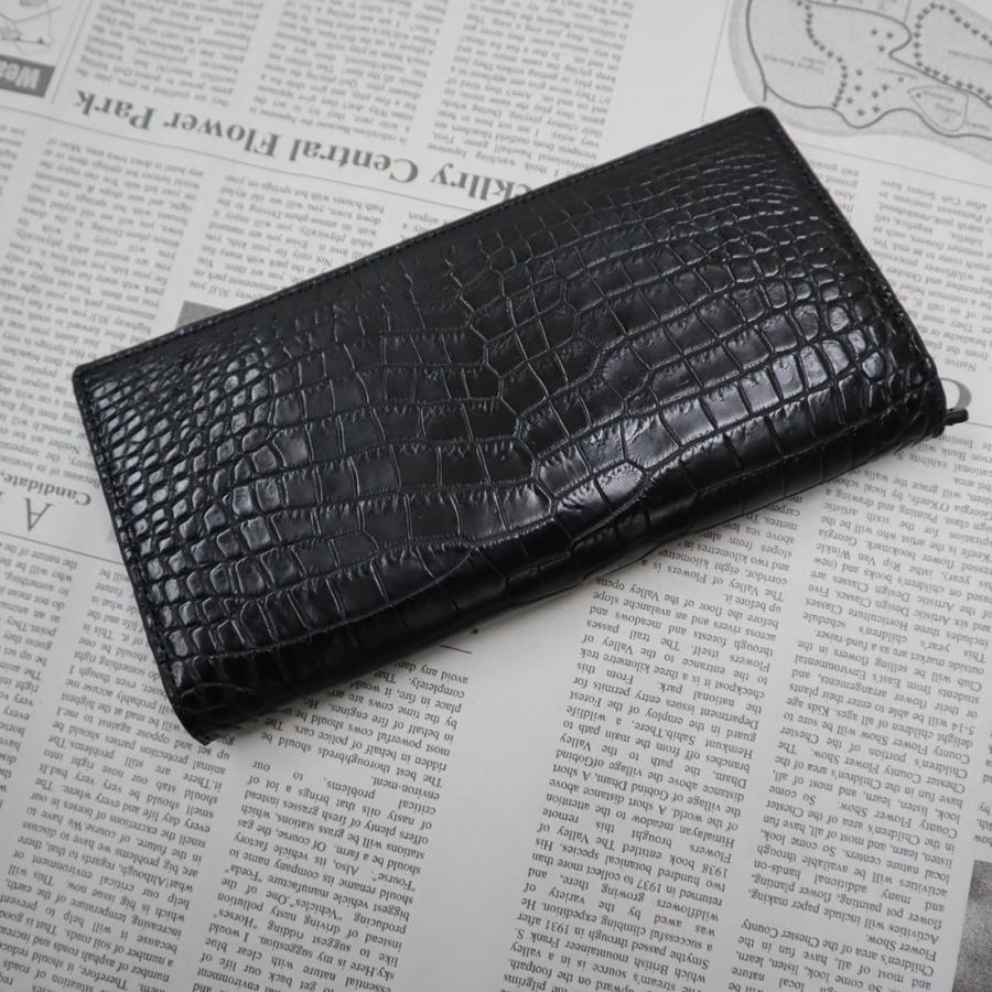 クロコダイル 長財布 無双 長札入れ ワニ革 本革 ブラック RODANIA