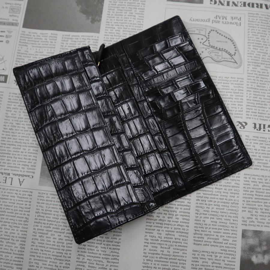 クロコダイル 長財布 無双 長札入れ ワニ革 本革 ブラック RODANIA