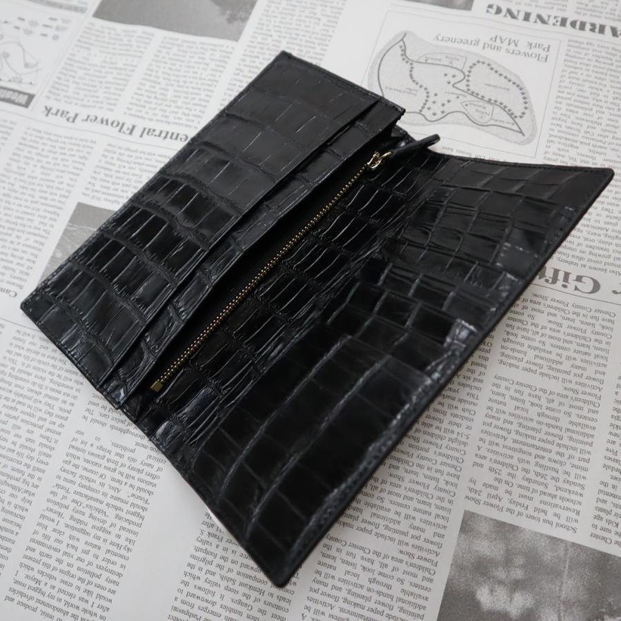 クロコダイル 長財布 無双 長札入れ ワニ革 本革 ブラック RODANIA