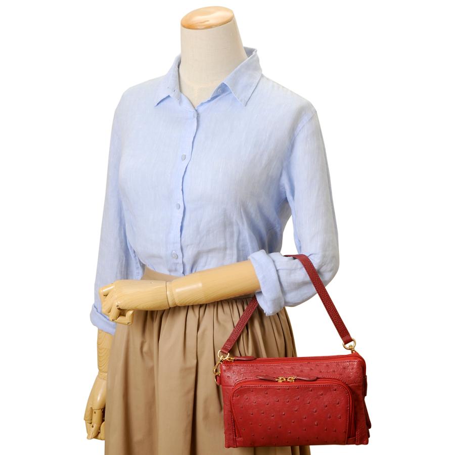 オーストリッチ×牛革 ショルダーバッグ ポシェット レディース 本革