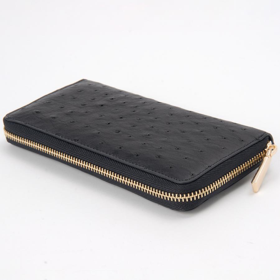 RODANIA オーストリッチ ブラック 長財布 メンズ レディース RODANIA（ロダニア） オーストリッチ ラウンドファスナー 長財布