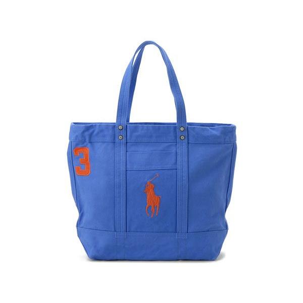 ラルフローレン Ralph Lauren トートバッグ 405530701 001 BIG PP TOTE ビッグポニー キャンバス ブルー/オレンジ 新品｜s-select