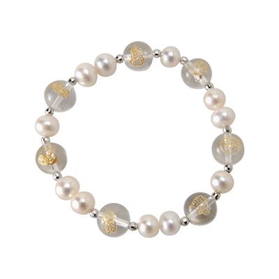 【開運/パワーストーン】 天然石水晶 七福神 ブレスレット 淡水パール 8mm 新品 （細かいキズが入っている場合があります。） | 