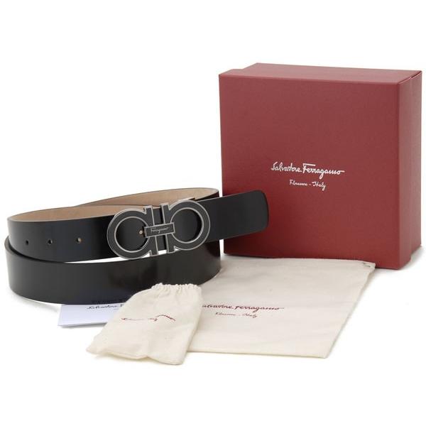 【美品】フェラガモ ベルト ガンチーニ ブラック シルバー ビジネス FERRAGAMO フェラガモ リバーシブル ガンチーニ ベルト メンズ