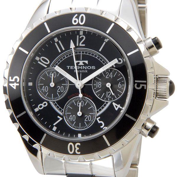 テクノス TECHNOS T3032TB クロノグラフ ステンレス×セラミック クォーツ ブラック メンズ腕時計 ブランド｜s-select