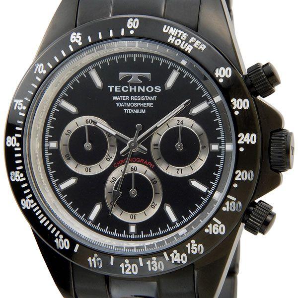 テクノス TECHNOS 腕時計 T4322BB オリジナルモデル フルチタン製 クロノグラフ 軽量92ｇ ブラック メンズ ブランド｜s-select